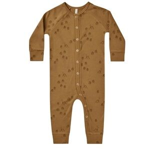 Rylee + Cru Long John Snap Pajamas in Tan Tree Print in Size 0-3 Months